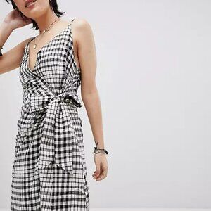 Free People Black White Gingham Check Wrap Nodia Mini Dress NWT